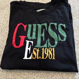 GUESS Logo Graphic Tee in Black with Multicolor Print